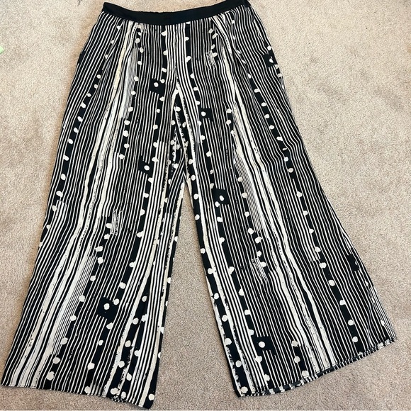 ANTHROPOLOGIE Elevenses Black white striped printed wide leg flowy pants Sz XL - Picture 2 of 12